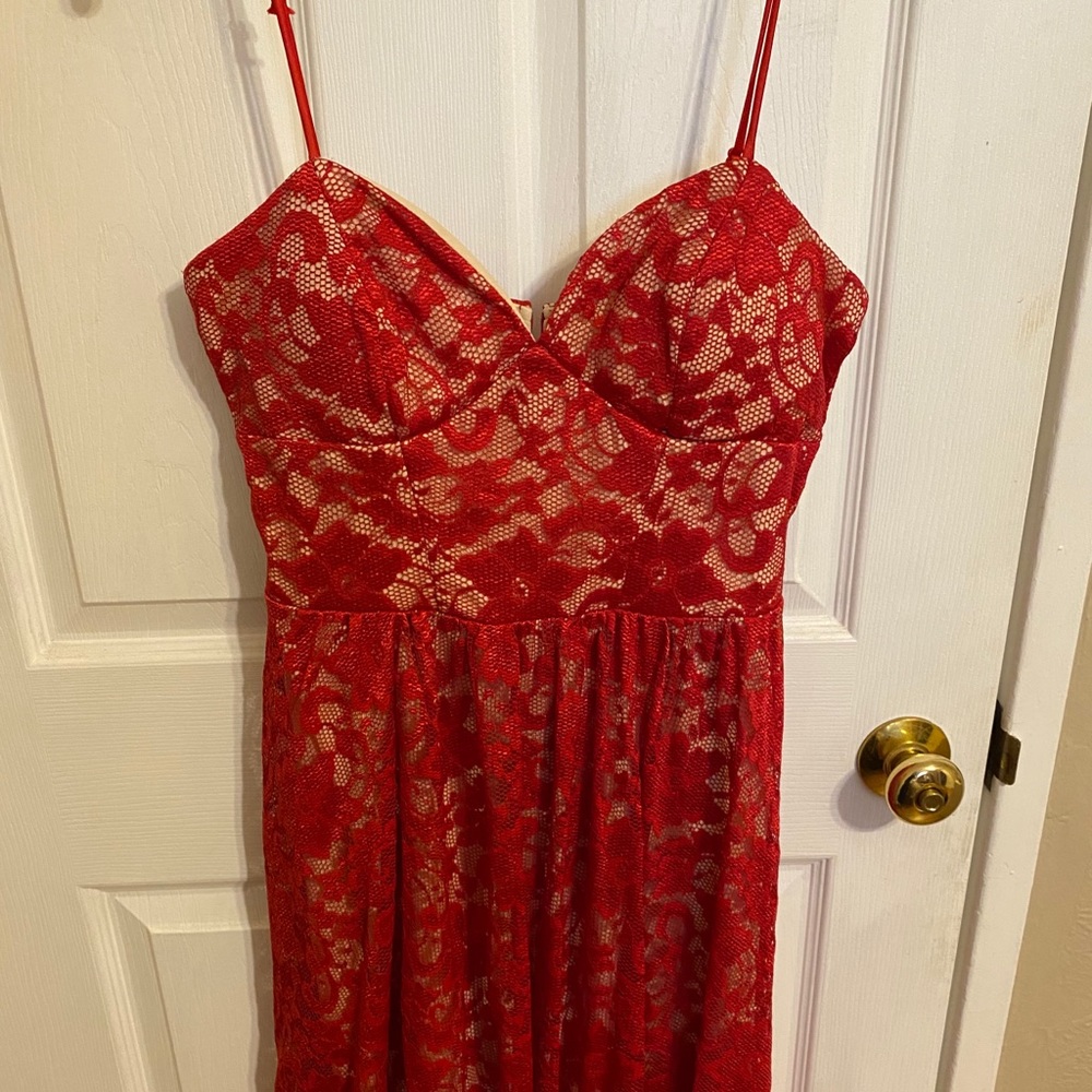 Red lace strap dress